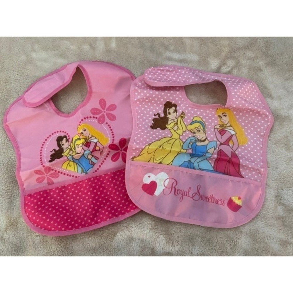 Disney Princess Bib Set 2 Pack Pink Belle Cinderella Aurora Royal Sweetness Bibs